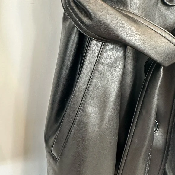 R Label Leather Vegan Double Breasted Trench Coat - Picture 5 of 11